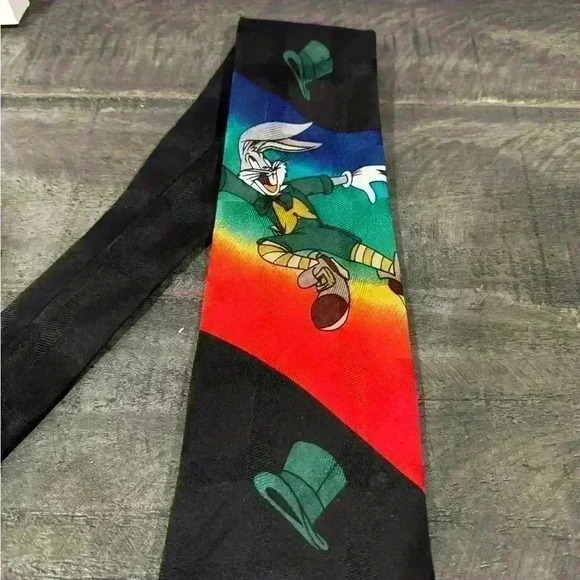 Looney Tunes Silk Tie 1996 Taz & Bugs Bunny Top Hat Vintage Handmade Necktie - Picture 3 of 5